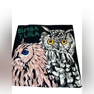 Bimba Y Lola Women Large Square Satin Scarf Multicolor Owls Print 47" Shawl Wrap